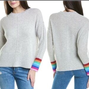 ALASHAN 100% Cashmere Gray Rainbow Cuff Crewneck Sweater xL